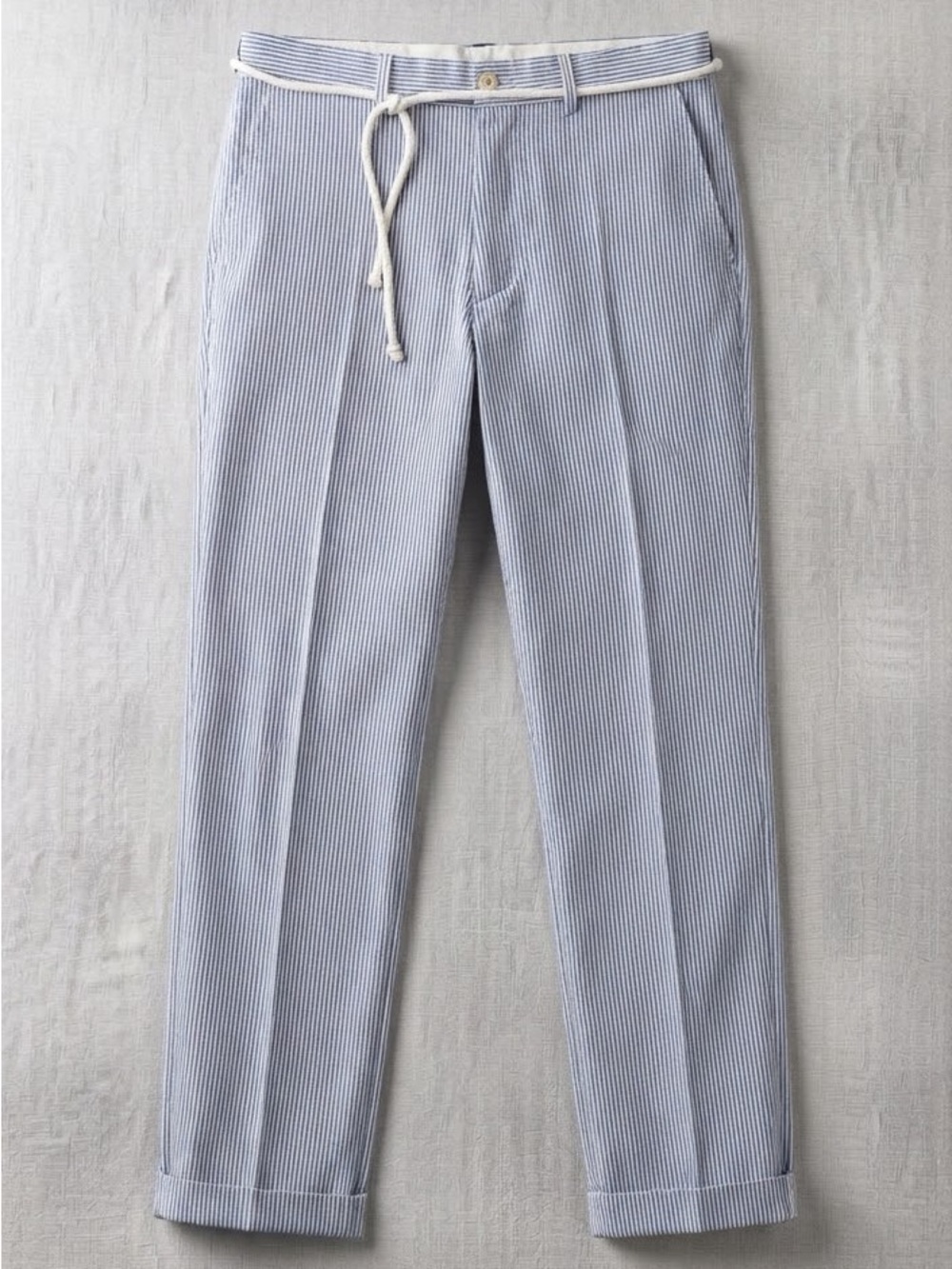 Striped Blue/White Cotton Pants with White Rope Belt